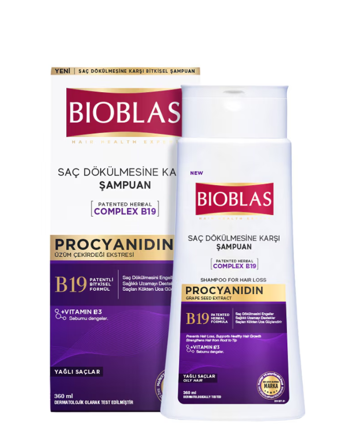 شامپو ضد ریزش مو بیوبلاس BIOBLAS مدل COMPLEX B19 (مو چرب) حجم 360 میلی لیتر