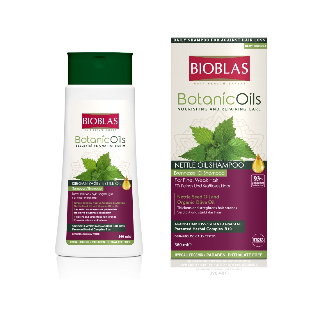 شامپو ضد ریزش مو بیوبلاس BIOBLAS مدل NETTLE OIL (روغن گزنه) حجم 360 میلی لیتر