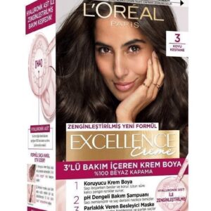 کیت رنگ مو لورال LOREAL سری EXCELLENCE CREME شماره 3 رنگ بلوطی تیره_68f26ac49bcfd.jpeg کیت رنگ مو لورال LOREAL سری EXCELLENCE CREME شماره 3 رنگ بلوطی تیره