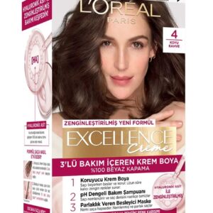 کیت رنگ مو لورال LOREAL سری EXCELLENCE CREME شماره 4 رنگ قهوه ای تیره_68f26abea0a15.jpeg کیت رنگ مو لورال LOREAL سری EXCELLENCE CREME شماره 4 رنگ قهوه ای تیره