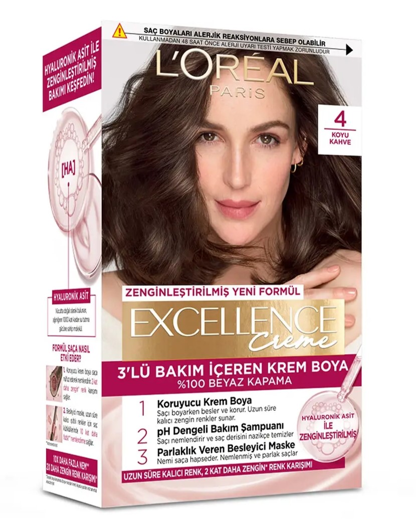 کیت رنگ مو لورال LOREAL سری EXCELLENCE CREME شماره 4 رنگ قهوه ای تیره