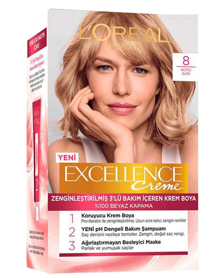 کیت رنگ مو لورال LOREAL سری EXCELLENCE CREME شماره 8 بلوند روشن