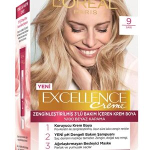 کیت رنگ مو لورال LOREAL سری EXCELLENCE CREME شماره 9 بلوند زیتونی_68f26a9ba583d.jpeg کیت رنگ مو لورال LOREAL سری EXCELLENCE CREME شماره 9 بلوند زیتونی