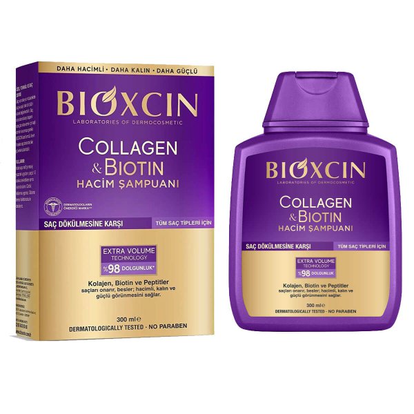 شامپو ضد ریزش مو بیوکسین BIOXCIN مدل COLLAGEN & BIOTIN (به همراه هدیه) حجم 100+300 میلی لیتر